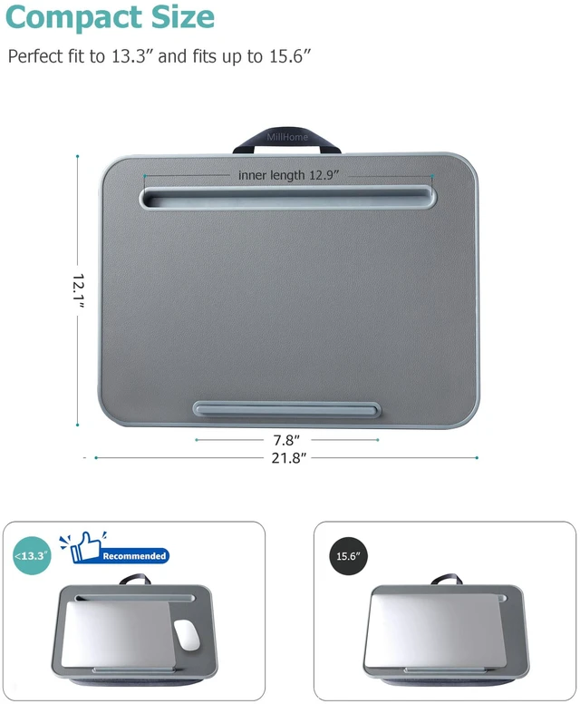 Alt view image 7 of 7 - Lap Desk | Portable Laptop Desk Fits Up to 15.6" Laptops Detachable & Washable, Phone Holder, Device Ledge for Writing, Working, Reading on Bed, Couch, Sofa, Floor Blue Waves (Small)