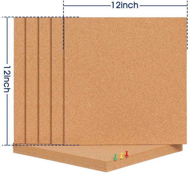 Alt view image 5 of 7 - Square Cork Bulletin Board Tiles - 8Pack Extra Thick 12x12 Inches Cork Board Tiles for Wall for Home Office Decor, Cork Sheet,School Message Board and Decorative Display Boards
