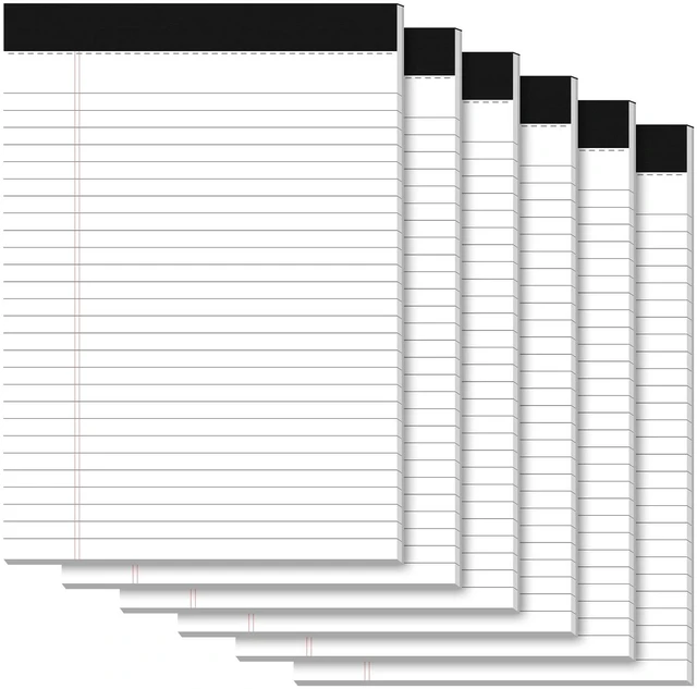 Main image of 6 Pack Legal Pads 8.5 x 11 Writing Paper Tablets 8-1/2 x 11 White Note Pads Wide Ruled Notepads 8.5 x 11 for Office Supplies, Letter Pads 8.5 x 11 Perforated Notepads, 30 Sheets Each Notebook Paper