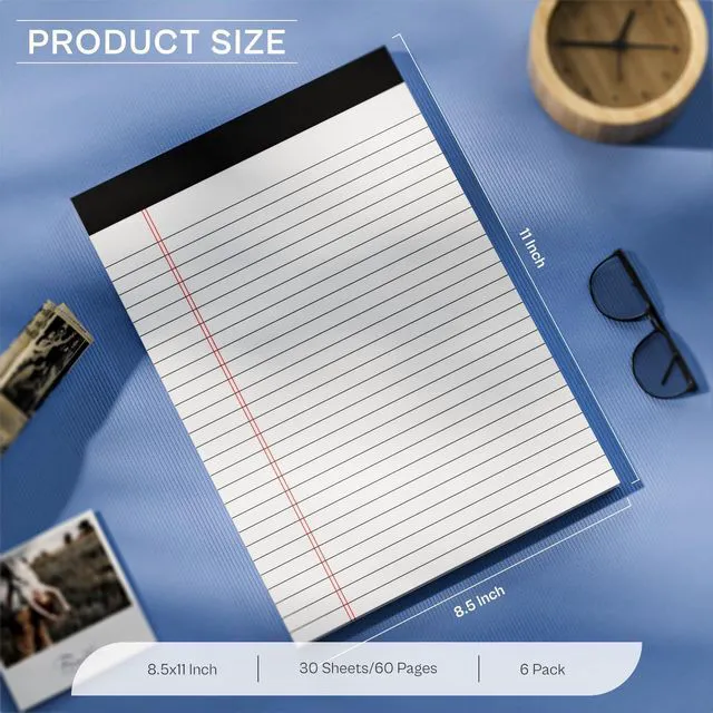 Alt view image 2 of 7 - 6 Pack Legal Pads 8.5 x 11 Writing Paper Tablets 8-1/2 x 11 White Note Pads Wide Ruled Notepads 8.5 x 11 for Office Supplies, Letter Pads 8.5 x 11 Perforated Notepads, 30 Sheets Each Notebook Paper
