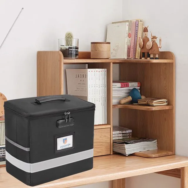Alt view image 5 of 6 - Fireproof File Box with Lock, Collapsible Document Organizer, Black Suitable for Hanging Folders in Letter Size, Reflective Strip for Fast Find, Home Office Safe Protection,12.2"x6"x10.2"