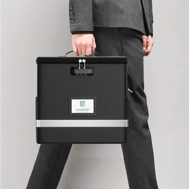 Alt view image 6 of 6 - Fireproof File Box with Lock, Collapsible Document Organizer, Black Suitable for Hanging Folders in Letter Size, Reflective Strip for Fast Find, Home Office Safe Protection,12.2"x6"x10.2"