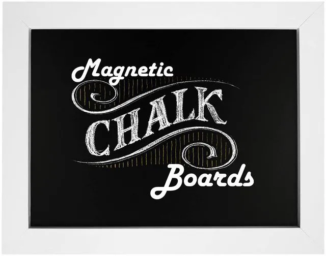 Main image of Magnetic Board, Chalkboard for Wall, White Frame, 11"x14" Magnetic Message Center for Photos, Cards & Notes, Mounting Hardware, Stain-Resistant Surface, Chalk Board Calendar for Wall