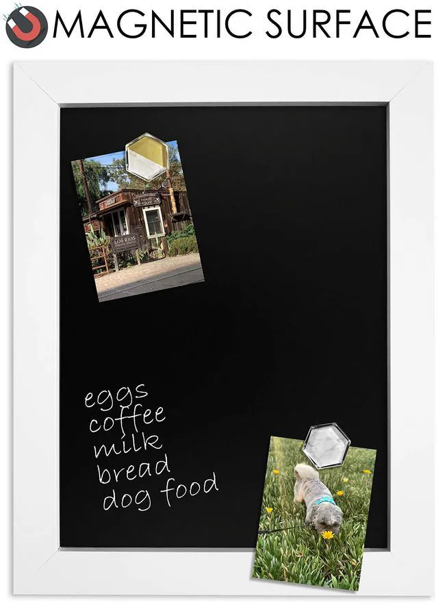 Alt view image 3 of 7 - Magnetic Board, Chalkboard for Wall, White Frame, 11"x14" Magnetic Message Center for Photos, Cards & Notes, Mounting Hardware, Stain-Resistant Surface, Chalk Board Calendar for Wall
