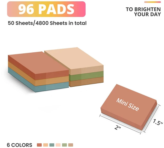 Alt view image 2 of 7 - 96 Pads Sticky Notes, 1.5"x2" Inches Mini Sticky Notes Pads, Vintage Bulk Small Sticky Notes for Quick Reminders and Color Coding, Mini Sticky Notes for Office, School and Home Organization
