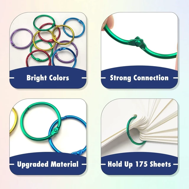 Alt view image 3 of 7 - 100 Pcs Binder Rings, 1 Inch, Assorted Colors Office Book Rings, Ideal for Crafts, Documents, Photos, and Scrapbooking
