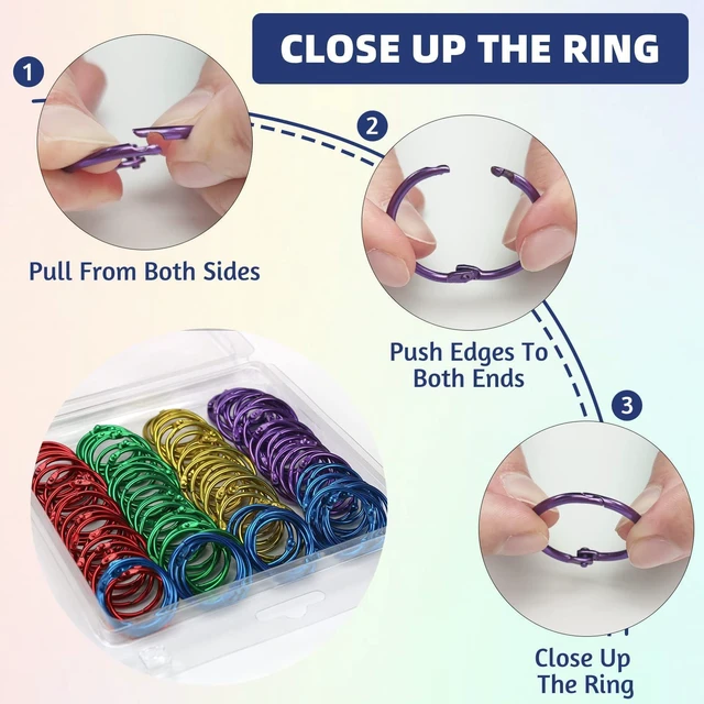 Alt view image 4 of 7 - 100 Pcs Binder Rings, 1 Inch, Assorted Colors Office Book Rings, Ideal for Crafts, Documents, Photos, and Scrapbooking