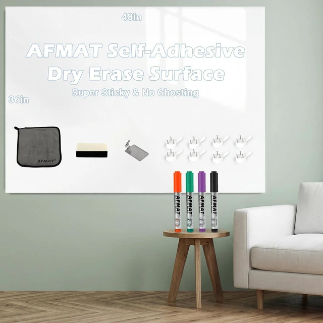 Main image of White Board Dry Erase Paper, 48" x 36" Whiteboard Wallpaper, with 4 Markers, Stain-Proof & Super Sticky, No Ghost, 4' x 3' Peel and Stick Dry Erase Board Paper Roll for Wall/Home/Office,WS23E