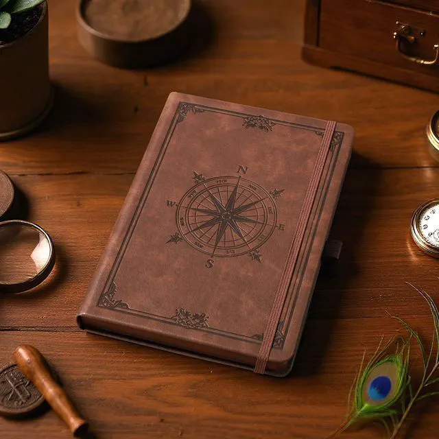 Alt view image 2 of 7 - Thick Lined Notebook, 320 Numbered Pages, A5 (5.75'' X 8.38'') College Ruled Journal, Vintage Leather Hardcover, 100gsm Paper, for Men Women Work Office School (Brown)