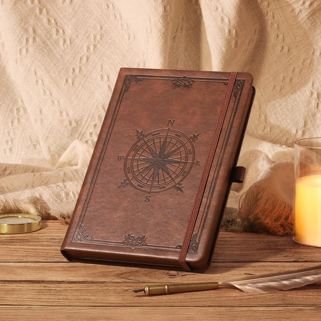 Alt view image 4 of 7 - Thick Lined Notebook, 320 Numbered Pages, A5 (5.75'' X 8.38'') College Ruled Journal, Vintage Leather Hardcover, 100gsm Paper, for Men Women Work Office School (Brown)