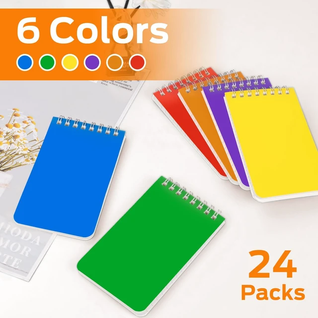 Alt view image 4 of 7 - 24 Packs 3x5 Inch Pocket Spiral Memo Pads Lined Top Bound Mini Notebooks Bulk, 6 Assorted Colors, 60 Sheets/120 Pages 80GSM for Office School Note Taking