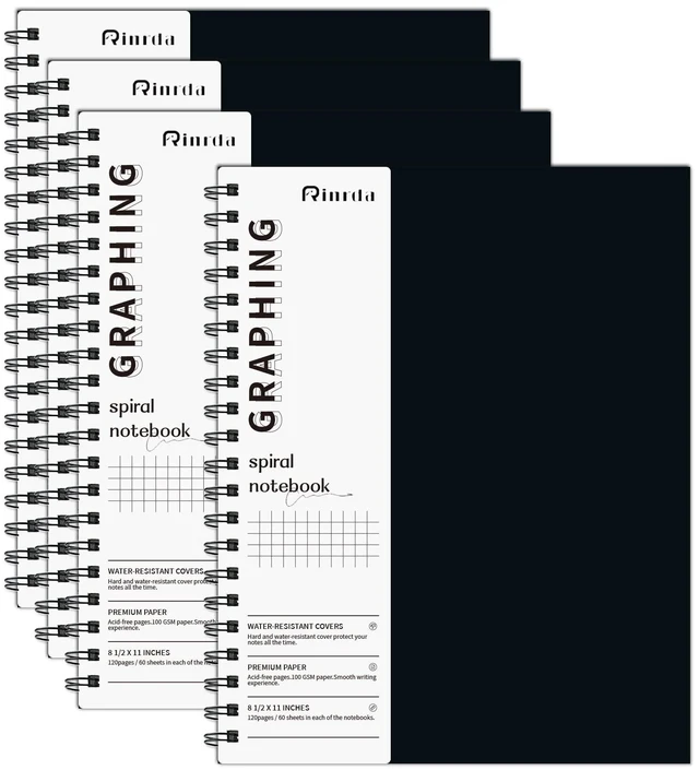 Main image of Graph Paper Notebook Spiral Notebook 8.5" x 11"-4 Pack Grid Paper Notebook Graph notebook Engineering notebook 120 Pages 100 GSM Thick Graphing Paper Notebook Hardcover Journal for School