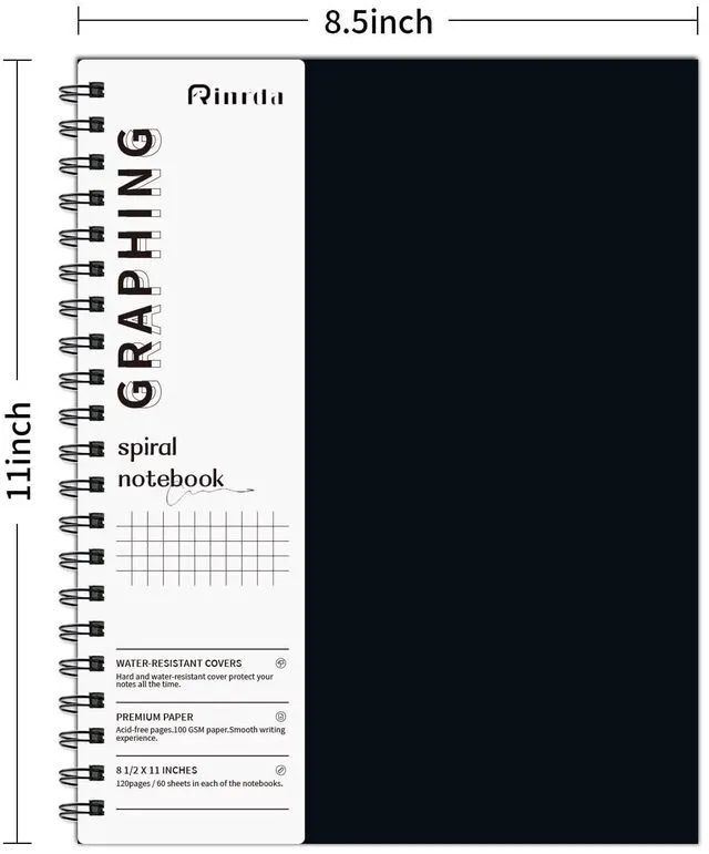 Alt view image 2 of 7 - Graph Paper Notebook Spiral Notebook 8.5" x 11"-4 Pack Grid Paper Notebook Graph notebook Engineering notebook 120 Pages 100 GSM Thick Graphing Paper Notebook Hardcover Journal for School