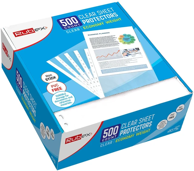 Alt view image 2 of 6 - Sheet Protectors, Clear Plastic Sleeves, 9.25 x 11.25 in, 500 Sheets