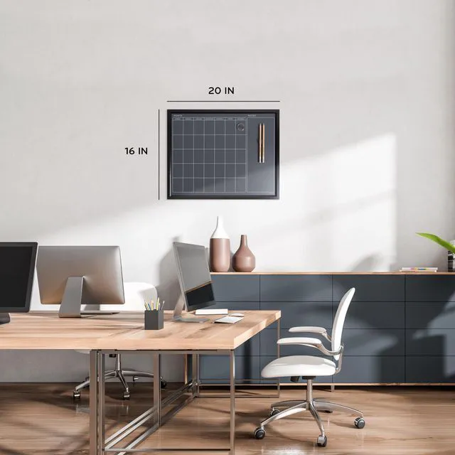Alt view image 2 of 6 - Magnetic Chalk Calendar Board, 16" x 20", Black Wood Style Frame, Premium Surface, Includes Chalk Pencils, Magnet
