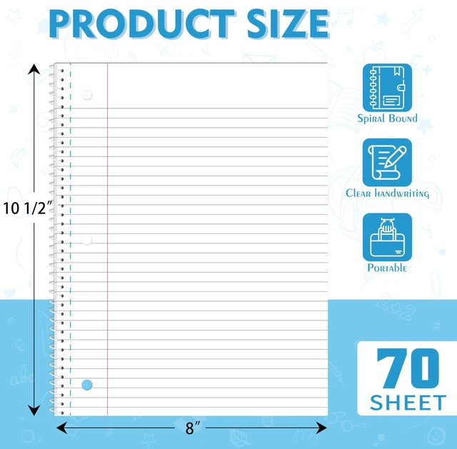 Alt view image 2 of 6 - Spiral Notebooks 12 Pack, College Ruled Notebook Paper, 1 Subject Notebook for School & Work, 8" x 10-1/2", 70 Sheets per Notebook, 6 Assorted Colors