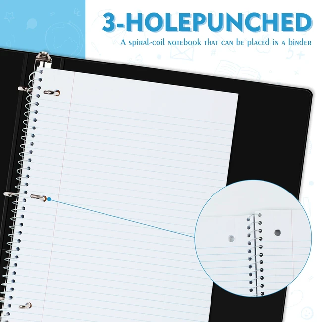 Alt view image 3 of 6 - Spiral Notebooks 12 Pack, College Ruled Notebook Paper, 1 Subject Notebook for School & Work, 8" x 10-1/2", 70 Sheets per Notebook, 6 Assorted Colors