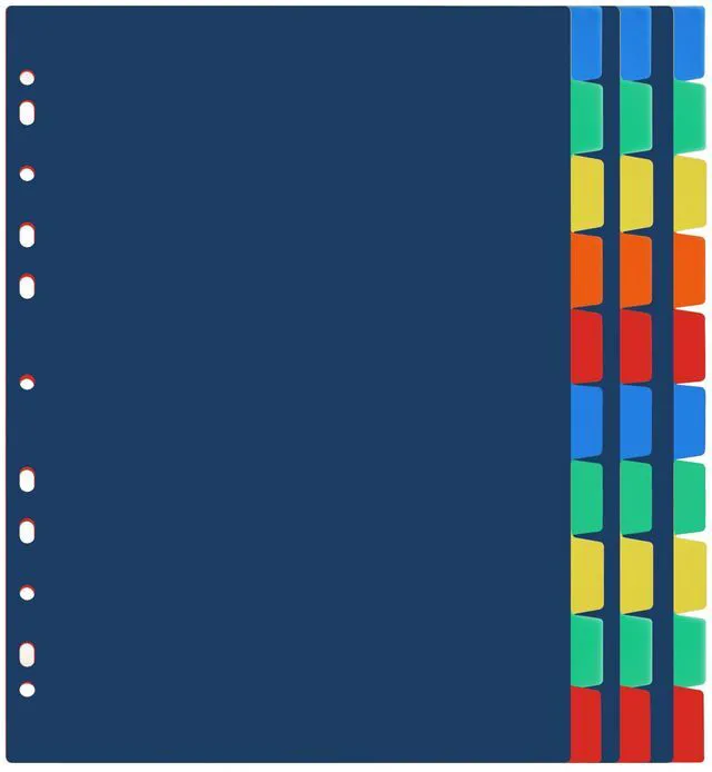 Main image of 10-Tab Plastic Dividers 30 Pcs - Binder Dividers with Tabs - Multicolored Plastic Divider for 3 Ring Binder - File Organization Ideal for School, Office