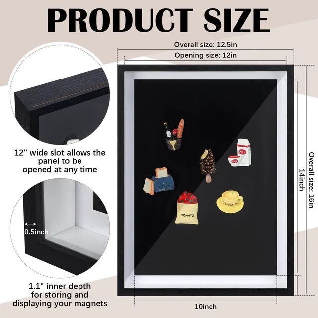 Alt view image 2 of 7 - 2Pcs Large Magnet Display Board 16x12 Magnetic Board,Black Souvenir Magnet Display Case, Magnet Frames for Wall, Removable Dust Proof Cover Framed Magnetic Board for Table Fridge