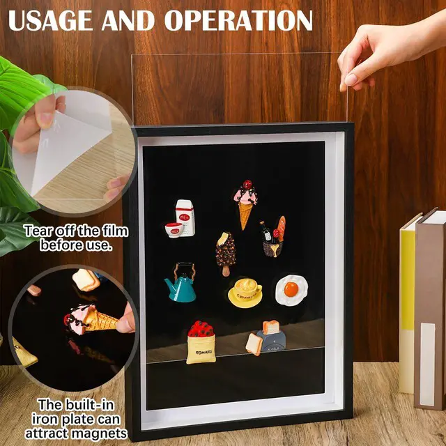 Alt view image 3 of 7 - 2Pcs Large Magnet Display Board 16x12 Magnetic Board,Black Souvenir Magnet Display Case, Magnet Frames for Wall, Removable Dust Proof Cover Framed Magnetic Board for Table Fridge