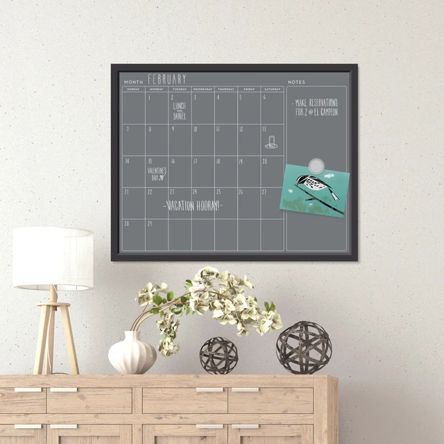 Alt view image 6 of 6 - Magnetic Chalk Calendar Board, 16" x 20", Black Wood Style Frame, Premium Surface, Includes Chalk Pencils, Magnet
