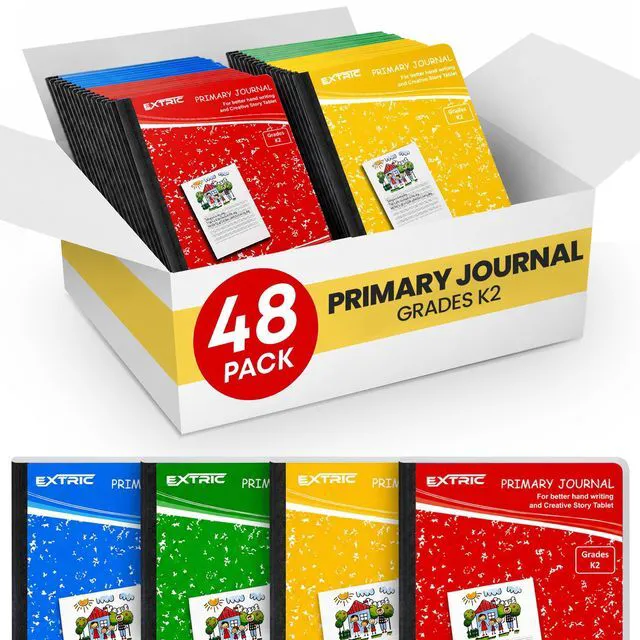 Main image of Primary Composition Notebook K-2, 48 PK Primary Journal 200 Pages Feature: No Bleed Pages, Ideal for: Students Grades K-2, Teachers, Binding: Sewn Composition Binding, Cover: Marble