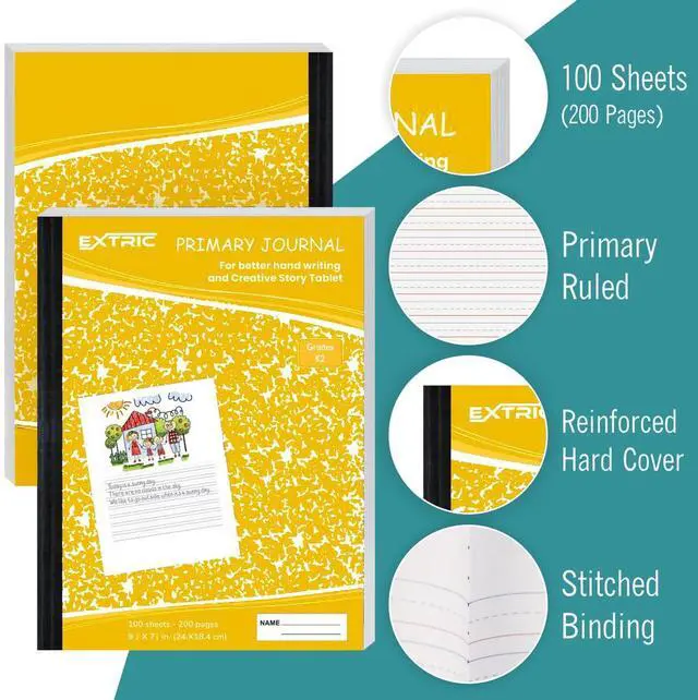Alt view image 2 of 7 - Primary Composition Notebook K-2, 48 PK Primary Journal 200 Pages Feature: No Bleed Pages, Ideal for: Students Grades K-2, Teachers, Binding: Sewn Composition Binding, Cover: Marble