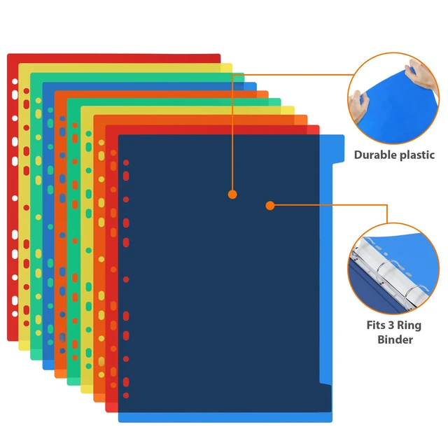 Alt view image 2 of 6 - 10-Tab Plastic Dividers 30 Pcs - Binder Dividers with Tabs - Multicolored Plastic Divider for 3 Ring Binder - File Organization Ideal for School, Office