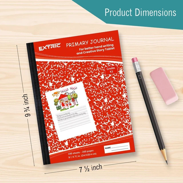 Alt view image 3 of 7 - Primary Composition Notebook K-2, 48 PK Primary Journal 200 Pages Feature: No Bleed Pages, Ideal for: Students Grades K-2, Teachers, Binding: Sewn Composition Binding, Cover: Marble