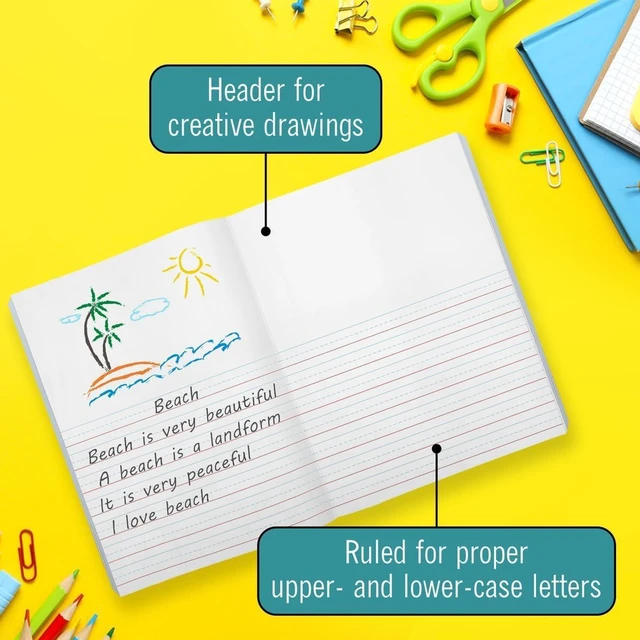 Alt view image 4 of 7 - Primary Composition Notebook K-2, 48 PK Primary Journal 200 Pages Feature: No Bleed Pages, Ideal for: Students Grades K-2, Teachers, Binding: Sewn Composition Binding, Cover: Marble