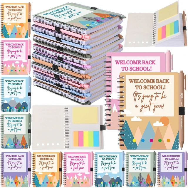 Main image of 40 Pcs Welcome Back to School Gifts Bulk Spiral Notebooks with Sticky Notes Motivational Pens Included, Notepads for Teacher Student, First Day of School Party Favors, Fresh Design, Classroom Supplies