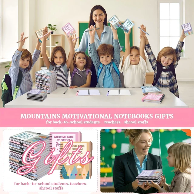 Alt view image 2 of 7 - 40 Pcs Welcome Back to School Gifts Bulk Spiral Notebooks with Sticky Notes Motivational Pens Included, Notepads for Teacher Student, First Day of School Party Favors, Fresh Design, Classroom Supplies