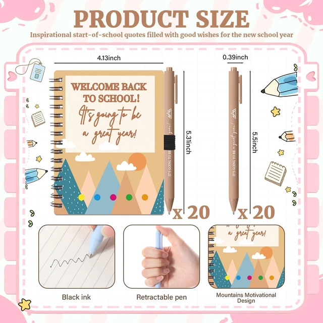 Alt view image 3 of 7 - 40 Pcs Welcome Back to School Gifts Bulk Spiral Notebooks with Sticky Notes Motivational Pens Included, Notepads for Teacher Student, First Day of School Party Favors, Fresh Design, Classroom Supplies
