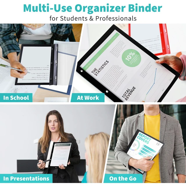 Alt view image 6 of 7 - Heavy-Duty Report Covers with 3 Prongs, 100-Sheet Capacity, Assorted,30Pack Plastic Report Folders with Back Covers, 3-Prong Metal Fasteners, 8.5 x 11 Inch Letter Size, for Professional Presentations