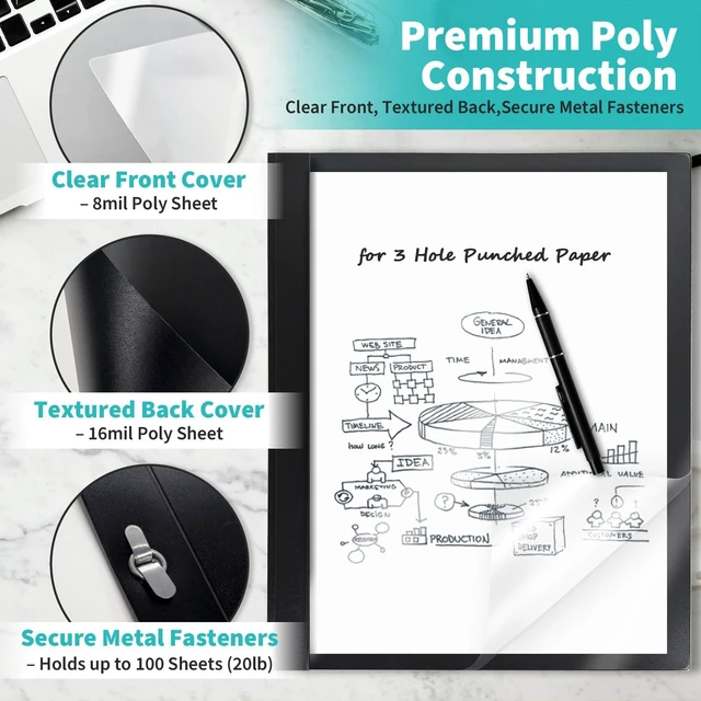 Alt view image 3 of 7 - Heavy-Duty Report Covers with 3 Prongs, 100-Sheet Capacity, Assorted,30Pack Plastic Report Folders with Back Covers, 3-Prong Metal Fasteners, 8.5 x 11 Inch Letter Size, for Professional Presentations