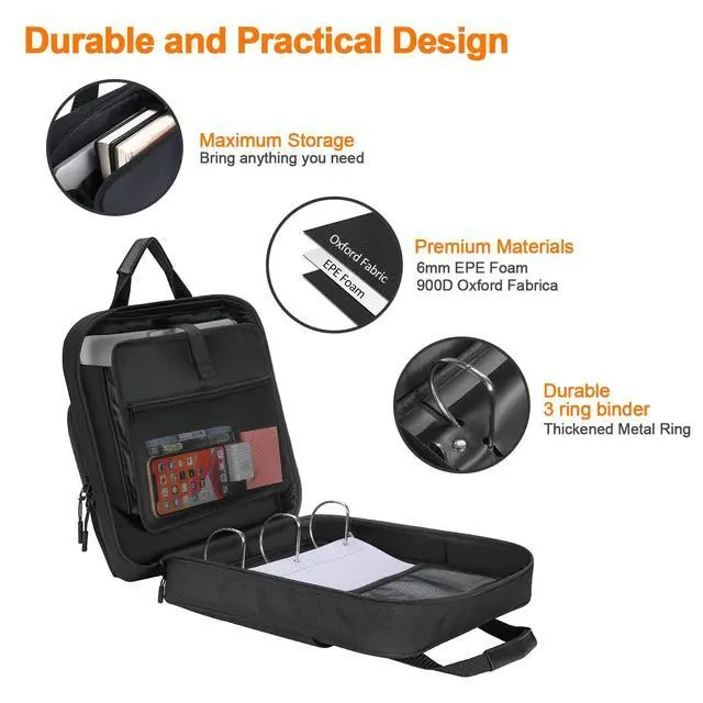 Alt view image 2 of 7 - 3 Inch 3 Ring Zipper Binder D-Ring with Strap & Multi-Pockets Binder with Strap 700 Sheet Capacity for School and Office Binder Organizer, Compatible with 13-Inch MacBook/Table, Black