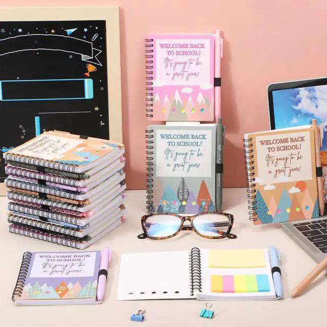Alt view image 7 of 7 - 40 Pcs Welcome Back to School Gifts Bulk Spiral Notebooks with Sticky Notes Motivational Pens Included, Notepads for Teacher Student, First Day of School Party Favors, Fresh Design, Classroom Supplies