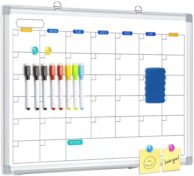 Main image of White Board Calendar Dry Erase for Wall, 24" x 18" Aluminum Frame Magnetic Monthly Planner Board, Wall Mounted or Hanging. Calendar Design Suitable for Daily Planning of Home, Office, Class
