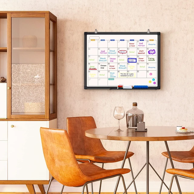 Alt view image 6 of 7 - White Board Calendar Dry Erase for Wall, 24" x 18" Aluminum FrameBlack Magnetic Monthly Planner Board, Wall Mounted or Hanging. Calendar Design Suitable for Daily Planning of Home, Office, Class