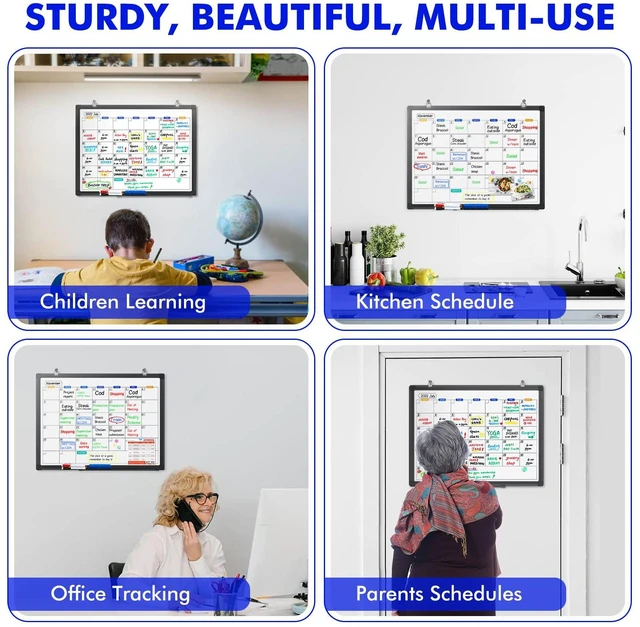 Alt view image 7 of 7 - White Board Calendar Dry Erase for Wall, 24" x 18" Aluminum FrameBlack Magnetic Monthly Planner Board, Wall Mounted or Hanging. Calendar Design Suitable for Daily Planning of Home, Office, Class