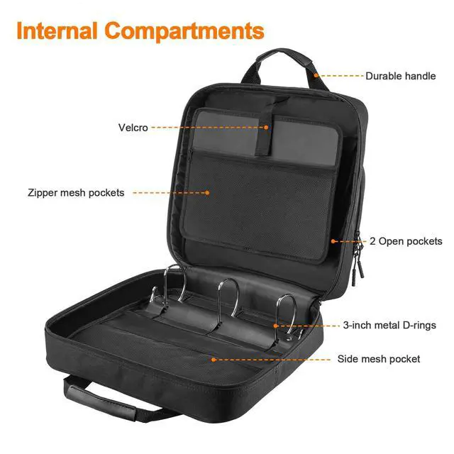 Alt view image 6 of 7 - 3 Inch 3 Ring Zipper Binder D-Ring with Strap & Multi-Pockets Binder with Strap 700 Sheet Capacity for School and Office Binder Organizer, Compatible with 13-Inch MacBook/Table, Black