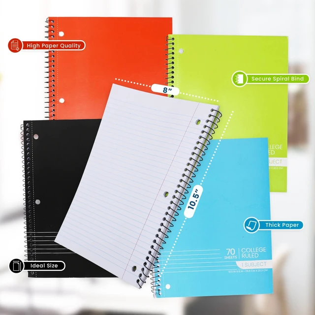Alt view image 5 of 7 - College Ruled Spiral Notebooks Bulk 1-Subject Notebook - 70 Sheets - 3 Hole Punched, Subject Notebooks for Binders, School Classroom Note Books - Perforated Pages, Assorted Colors - (Bulk - 48 Pack)