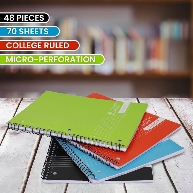 Alt view image 4 of 7 - College Ruled Spiral Notebooks Bulk 1-Subject Notebook - 70 Sheets - 3 Hole Punched, Subject Notebooks for Binders, School Classroom Note Books - Perforated Pages, Assorted Colors - (Bulk - 48 Pack)