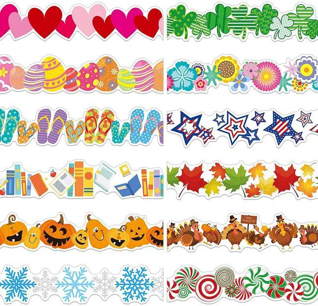 Main image of 240 Pcs 236ft Holiday Bulletin Board Borders Colorful Seasonal Scalloped Border Trim Bulk Bulletin Decor for Classroom Back to School Decor (Monthly)