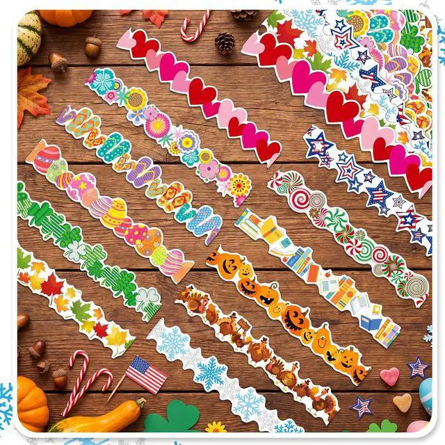Alt view image 4 of 7 - 240 Pcs 236ft Holiday Bulletin Board Borders Colorful Seasonal Scalloped Border Trim Bulk Bulletin Decor for Classroom Back to School Decor (Monthly)