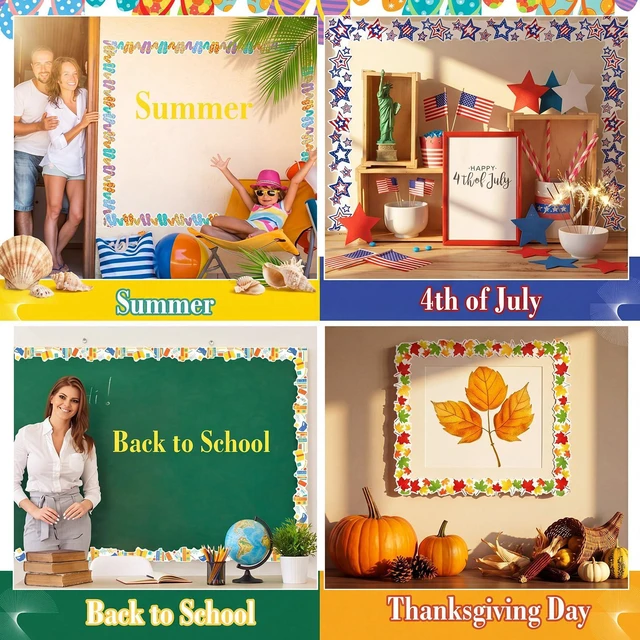 Alt view image 6 of 7 - 240 Pcs 236ft Holiday Bulletin Board Borders Colorful Seasonal Scalloped Border Trim Bulk Bulletin Decor for Classroom Back to School Decor (Monthly)