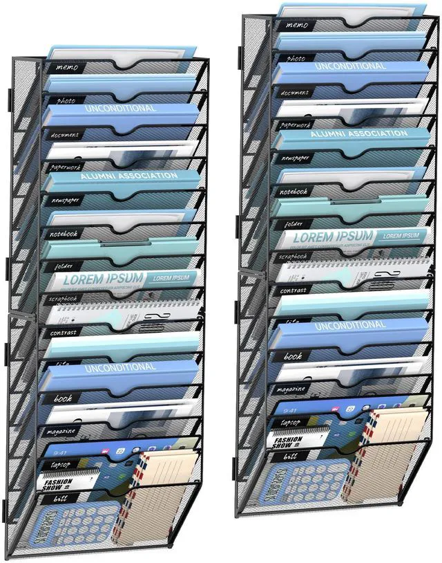 Main image of 14-Tier Wall File Organizer and Hanging File Organizer, Black, 2Pack Wall Organizer and Wall Mounted File Holder with 14 Pockets and Label Panels for Files, Mail, Folders, Magazines and Paper