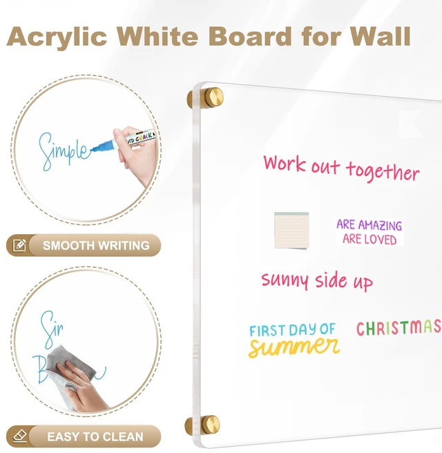 Alt view image 2 of 7 - Clear Acrylic Dry Erase Board, 36" X 24" (Golden) Non-Magnetic Frameless Clear White Board for Wall, Erasable Acrylic Board for Wall, Home, Office, School, 2 Markers