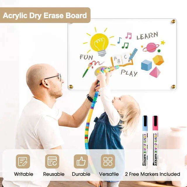 Alt view image 5 of 7 - Clear Acrylic Dry Erase Board, 36" X 24" (Golden) Non-Magnetic Frameless Clear White Board for Wall, Erasable Acrylic Board for Wall, Home, Office, School, 2 Markers