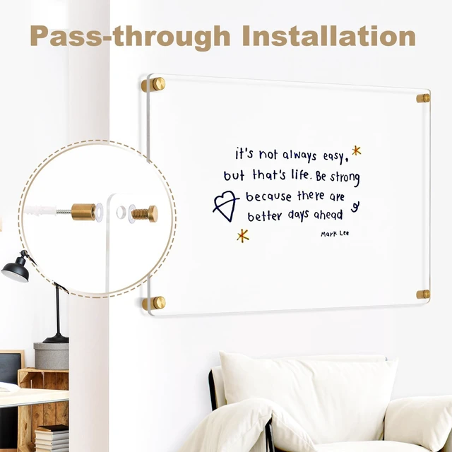 Alt view image 4 of 7 - Clear Acrylic Dry Erase Board, 36" X 24" (Golden) Non-Magnetic Frameless Clear White Board for Wall, Erasable Acrylic Board for Wall, Home, Office, School, 2 Markers